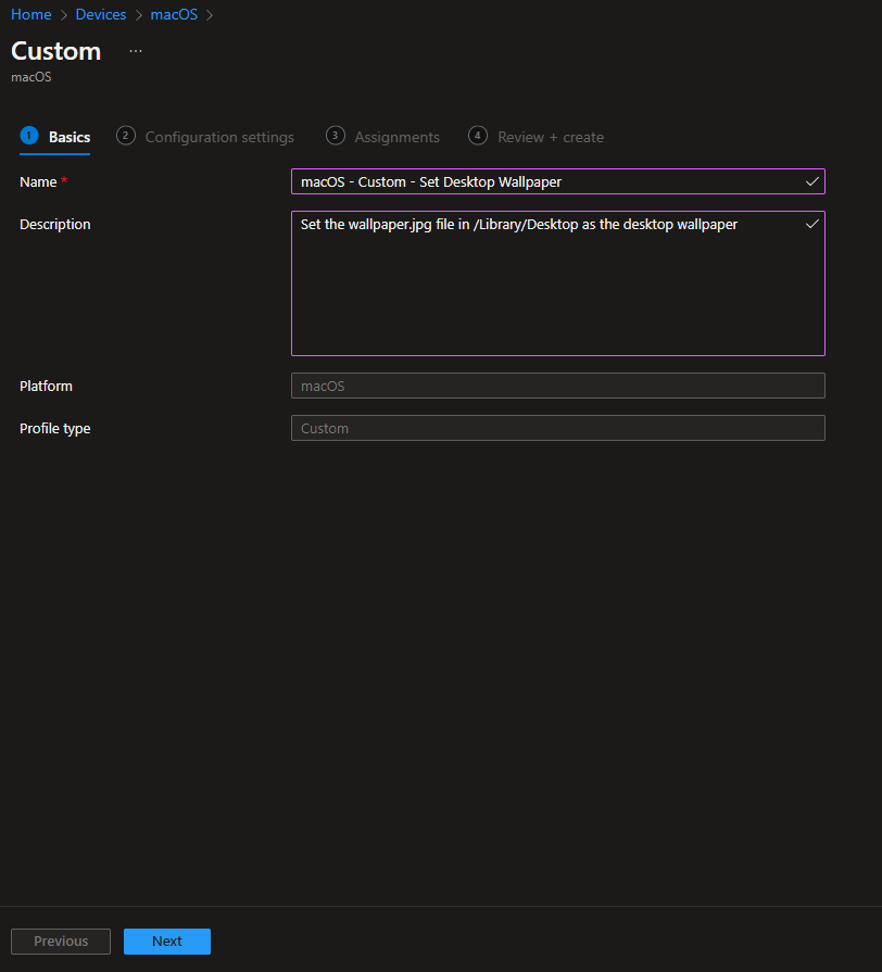 Select Custom template for macOS